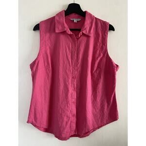 Ophelia Roe Linen Blend Sleeveless Button Down Top Women's Size Large Hot Pink